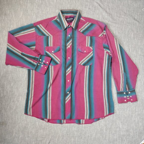 Wrangler Other - VINTAGE Wrangler Shirt Size XL 17.5x35 Pearl Snap Western Striped Long Sleeve